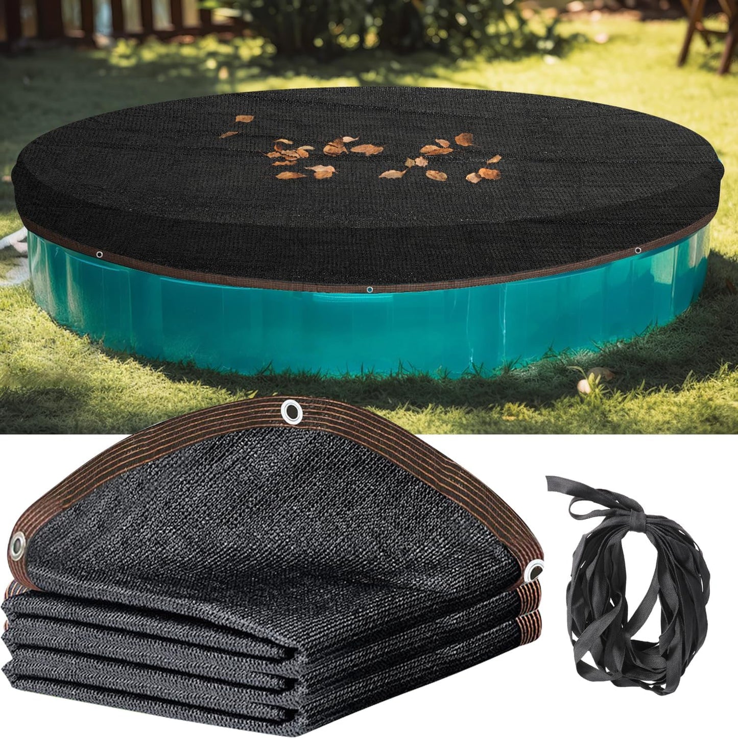 Pool Leaf Net Cover 18x34 Oval Above Ground, Black Mesh Swimming Pool Net Cover with Winch & Cable, Heavy-Duty Tear Resistant UV-Protected Weatherproofa (Black, Oval-18FTX34FT)