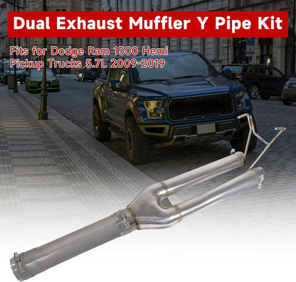 Dual Exhaust Muffler Y-Pipe Kit for Dodge Ram 1500 Hemi Pickup Trucks 5.7L 2009-2019 with 3 inch Innet and 2.25 inch Outlet Y Pipe Muffler, Silver