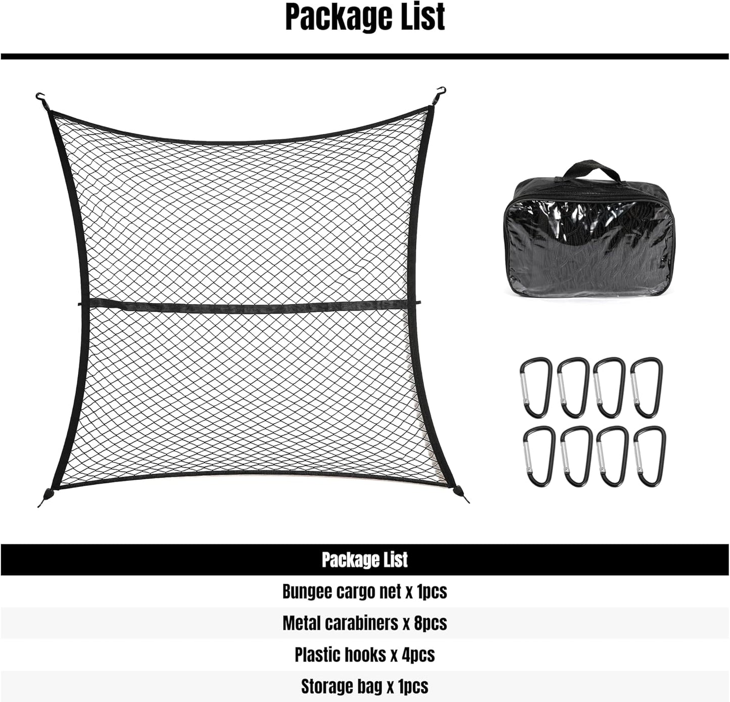Cargo Net for Pickup Truck Bed, Truck Bed Netting for Cargo, 4' x 4' Bungee Net Stretches to 8' x 8' Truck Bed Cargo Net for Pickup Trucks Trailers