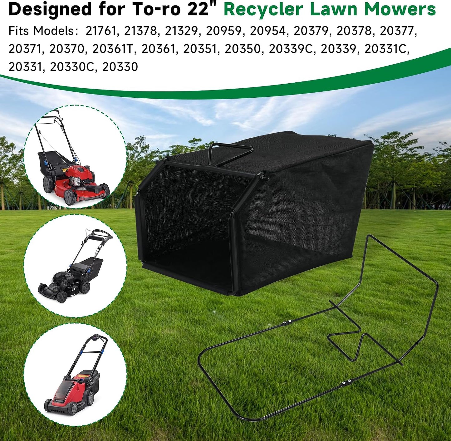 Lawn Mower Bag and Frame Set Grass Catcher Bag and Frame for to-ro 22" Recycler Lawn Mower Replace 132-4483-03 115-4664 114-2639-03