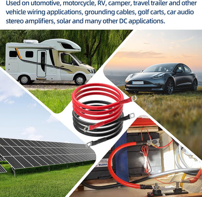 6 AWG Battery Cable 6AWG Gauge Battery Inverter Cables for Automotive Solar Marine Boat RV Car Motorcycle (6 AWG, 4FT, 5/16")