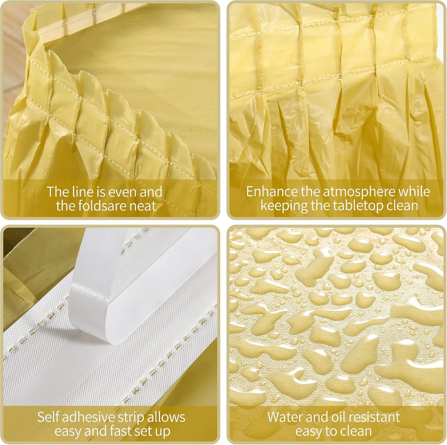 frtzal 5 Pack Plastic Table Skirts for Rectangle Tables with 5 Pack Table Cloths, 14 Ft Blue Tableskirts and 54" x 108" Tablecloths, Disposable Tablecloth Skirt Table Covers for Party Birthday (Gold)