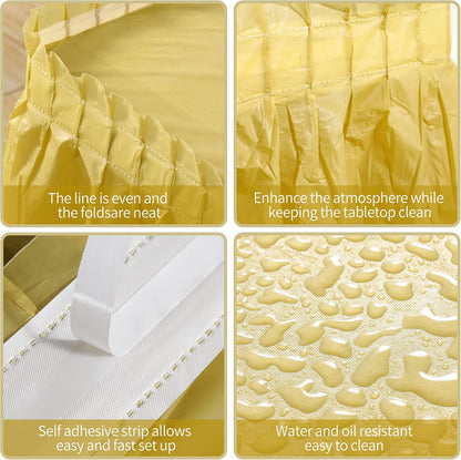frtzal 5 Pack Plastic Table Skirts for Rectangle Tables with 5 Pack Table Cloths, 14 Ft Blue Tableskirts and 54" x 108" Tablecloths, Disposable Tablecloth Skirt Table Covers for Party Birthday (Gold)