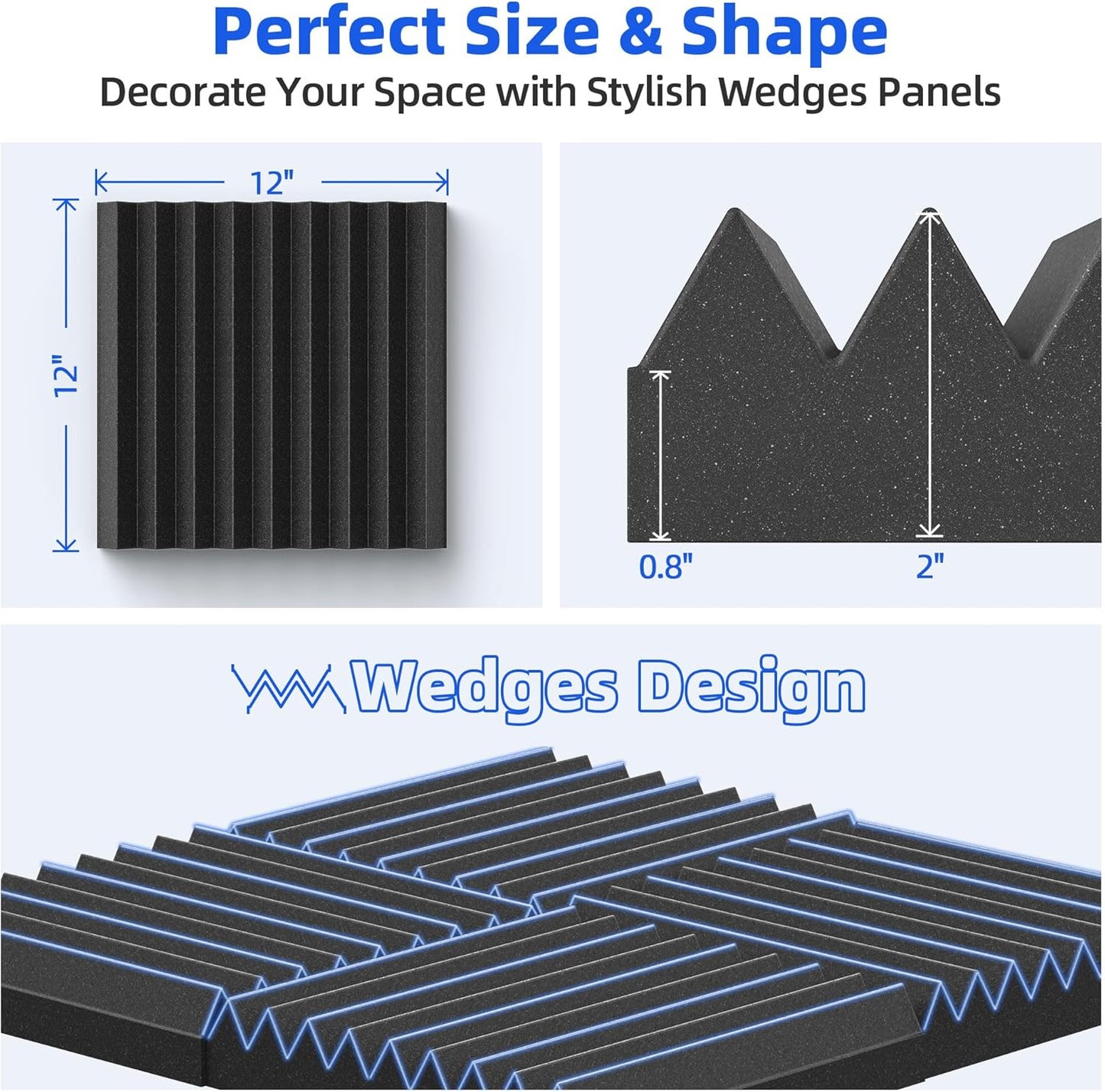 12 Pack Acoustic Panels Sound Proof Foam Panels for Wall 2" X 12" X 12"  with Self Adhesive