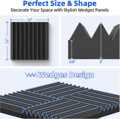12 Pack Acoustic Panels Sound Proof Foam Panels for Wall 2" X 12" X 12"  with Self Adhesive