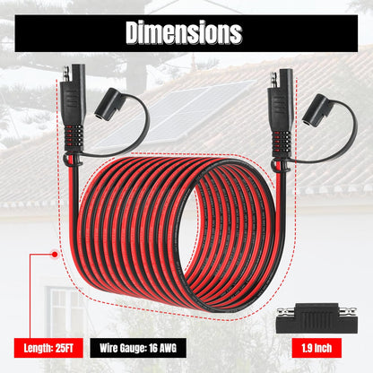 25FT 16AWG SAE Extension Cable, 16 AWG SAE Quick Disconnect Wire Harness 16 Gauge with Polarity Reverse Adapter for Solar Panel RV Battery Automotive and Marine Applications (16AWG 25FT)