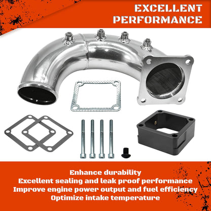 3" High Flow Intake Elbow Tube with Heater Spacer for Ram 2500 3500 1998-2002 5.9L Cummins Diesel (Silver)