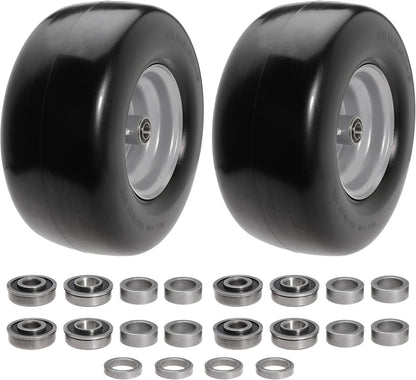 13x6.50-6" Lawn Mower Flat Free Front Wheel Tire, Solid Smooth Tire for Cub Cadet for Toro Zero Turn Lawn Mower with 5.5"-7.5" Center Hub and 3/4" 5/8" 1/2" Precision Bearings (Silver-2pc)