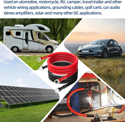4 AWG Battery Cable 4 Gauge Battery Wires with 3/8 terminals Power Inverter Cables for Solar Boat Marine RV Car (5FT, 1 red+1 black cable)
