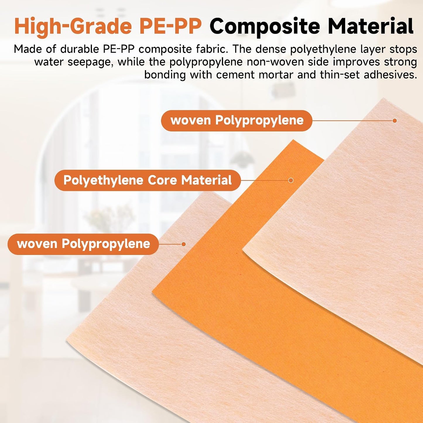 Waterproof Membrane for Shower 3.8 ft x 87ft/324 Square Feet Waterproofing Shower Membrane 20mil Thickness Waterproof for Sauna Bathroom Walls Tile Underlayment (324 SQ FT-20 mils)