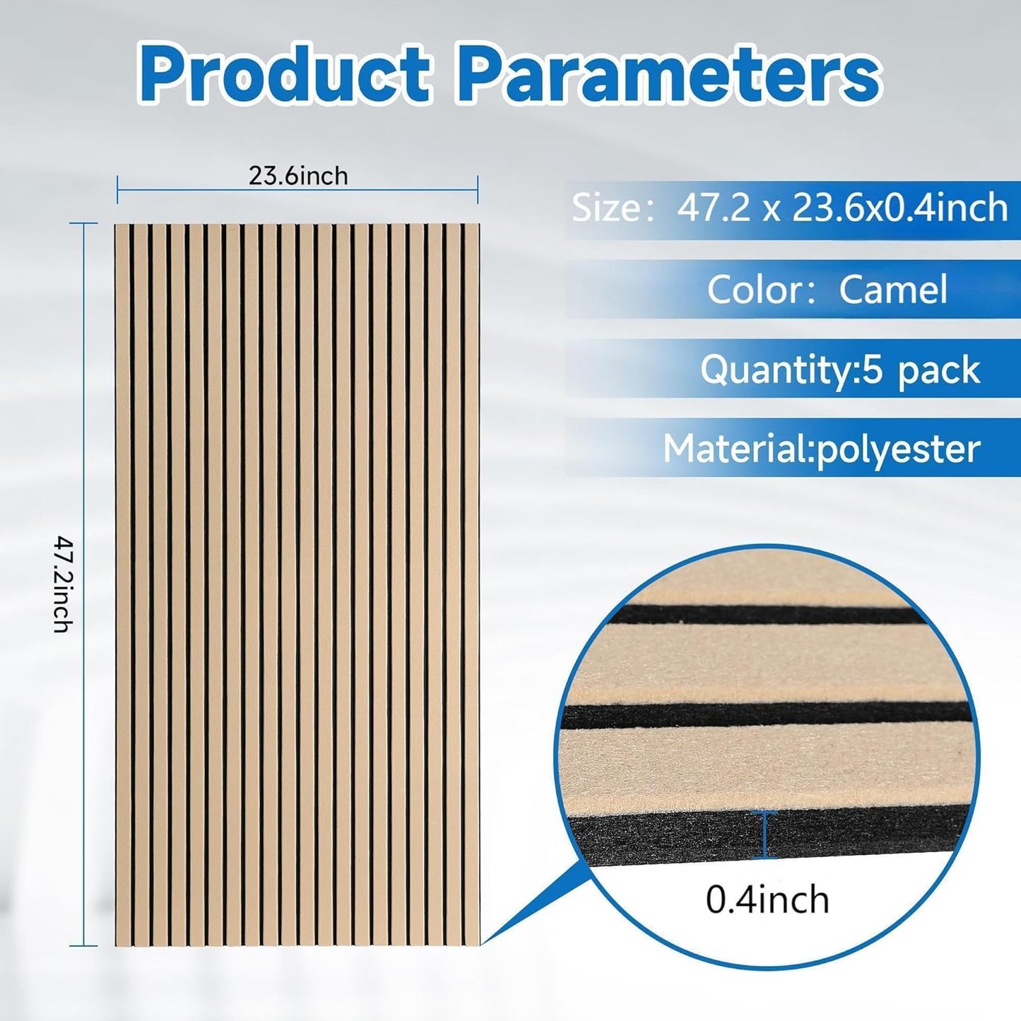 5 PACK Slat Acoustic Panels for Wall 47.2 x 23.6 x 0.4 Inch