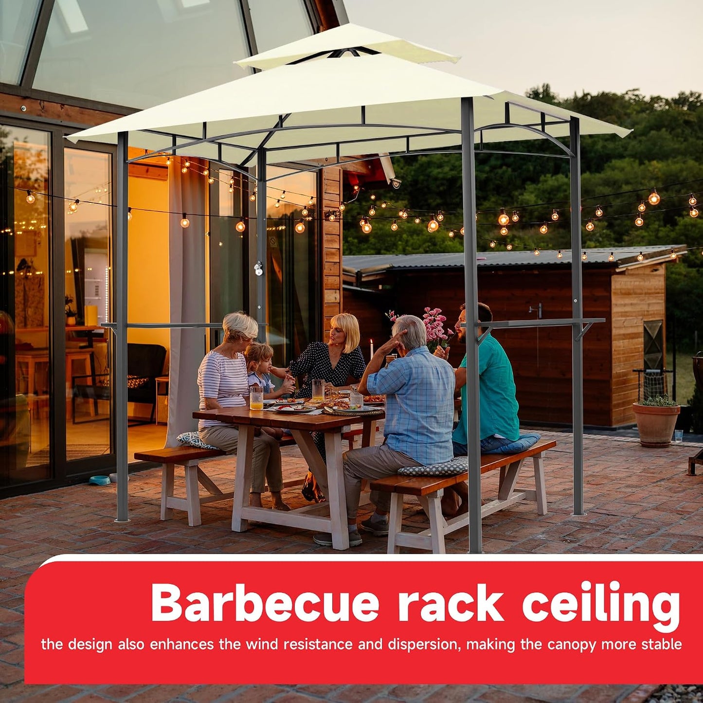 Grill Gazebo Replacement Canopy Top Only - 5' x 8' Outdoor BBQ Gazebo Canopy Roof, Waterproof Double Tiered Shelter Cover Fit for Model L-GG001PST-F (5 * 8FT-White)