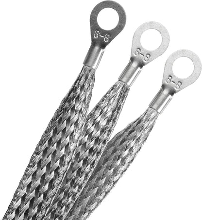 Automotive Ground Strap 3pcs Braided Ground Strap 10" x 1/2" and 2pcs 13" x 1/2" Ring Terminal for Vehicle Grounding
