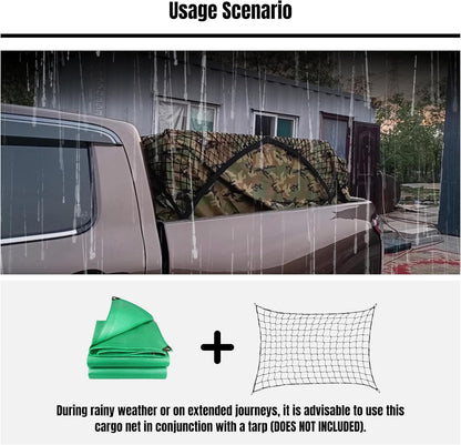 Black Polyester Cargo Net for Truck Bed, 4' x 6' to 10' x 15', Carabiner and Buckle Fasteners