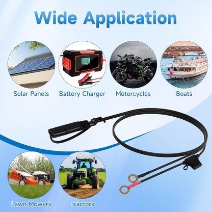 3.3FT 18AWG SAE Extension Cable, SAE Battery Charger Cord 18 AWG, 2 Pin Quick Disconnect SAE to O Ring Terminal Harness Extension Cord for Solar Batteries Cars Motorcycles, 2pcs