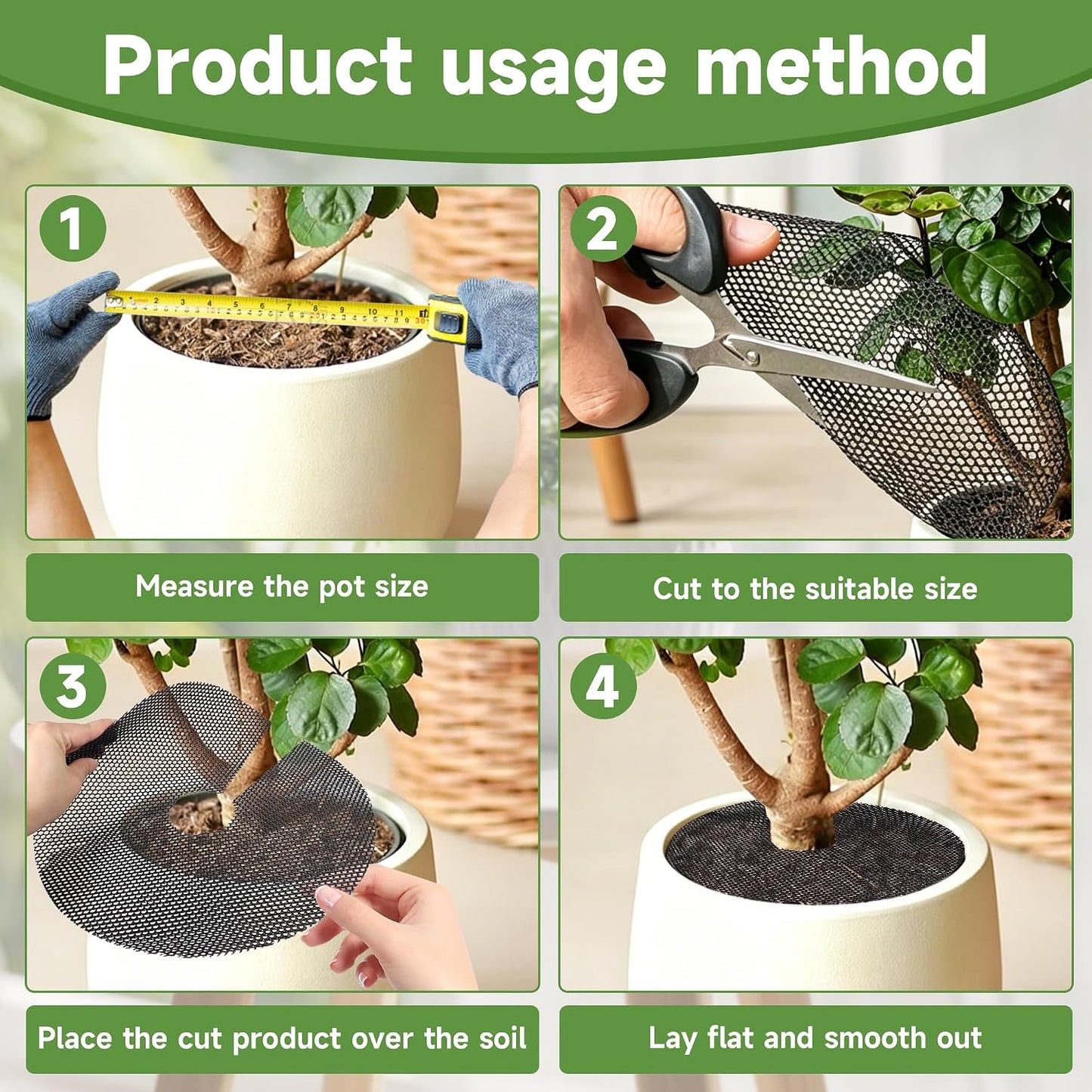 frtzal Plant Pot Grids - 11.8 Inch Cuttable Soil Cover Protector, Plant Covers from Animals Digging Stopper, Indoor Outdoor Plant Pot Cover(11.8IN-12PCS)