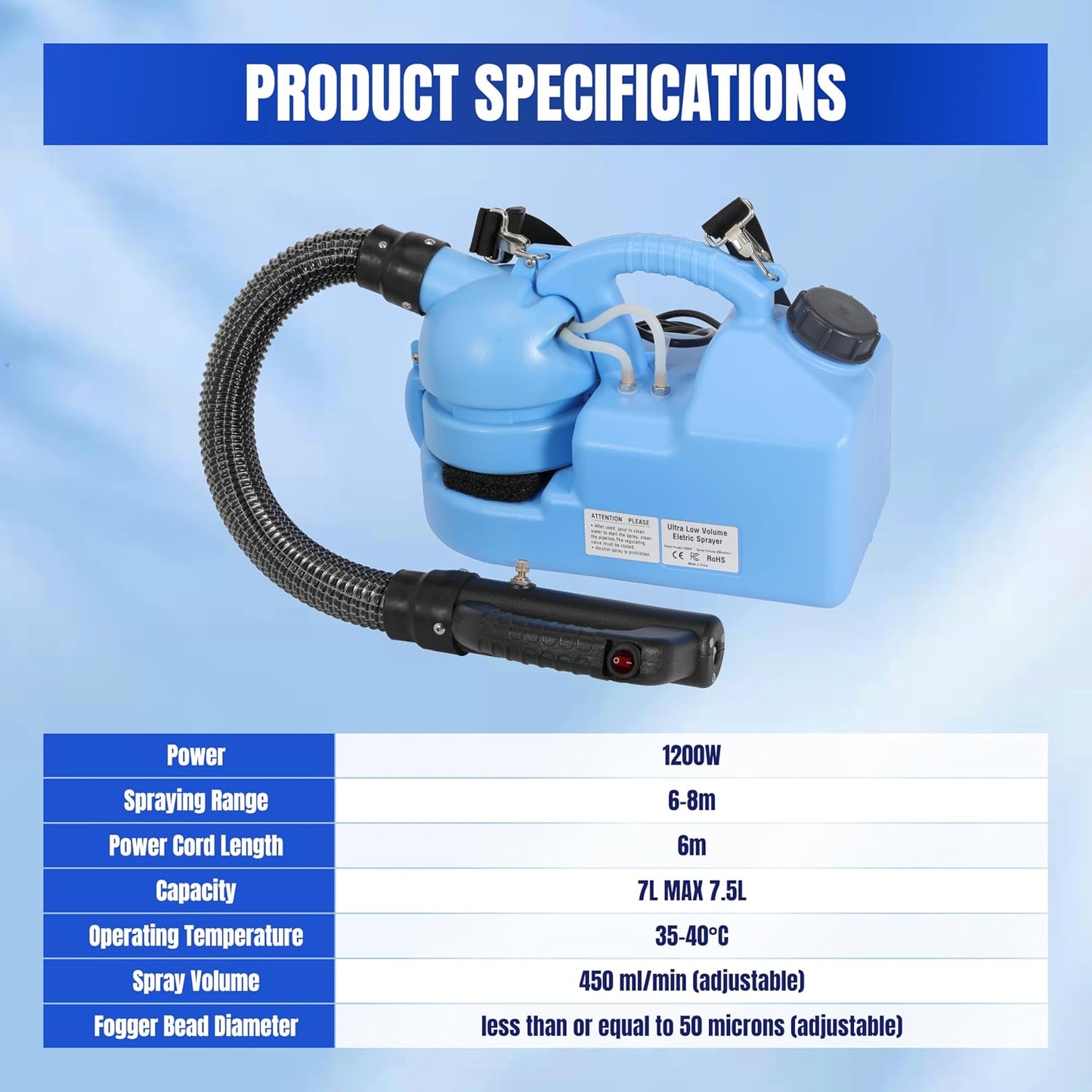 ULV Fogger Machine 7L (1.85 Gallon) Electric Portable Fogger Sprayer Ultra-Low Volume Atomizer for Indoor Outdoor Use in Home, Yard, Garden, Patio, and Large Spaces (7L Spray Machine-1Pack)