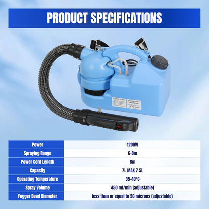 ULV Fogger Machine 7L (1.85 Gallon) Electric Portable Fogger Sprayer Ultra-Low Volume Atomizer for Indoor Outdoor Use in Home, Yard, Garden, Patio, and Large Spaces (7L Spray Machine-1Pack)