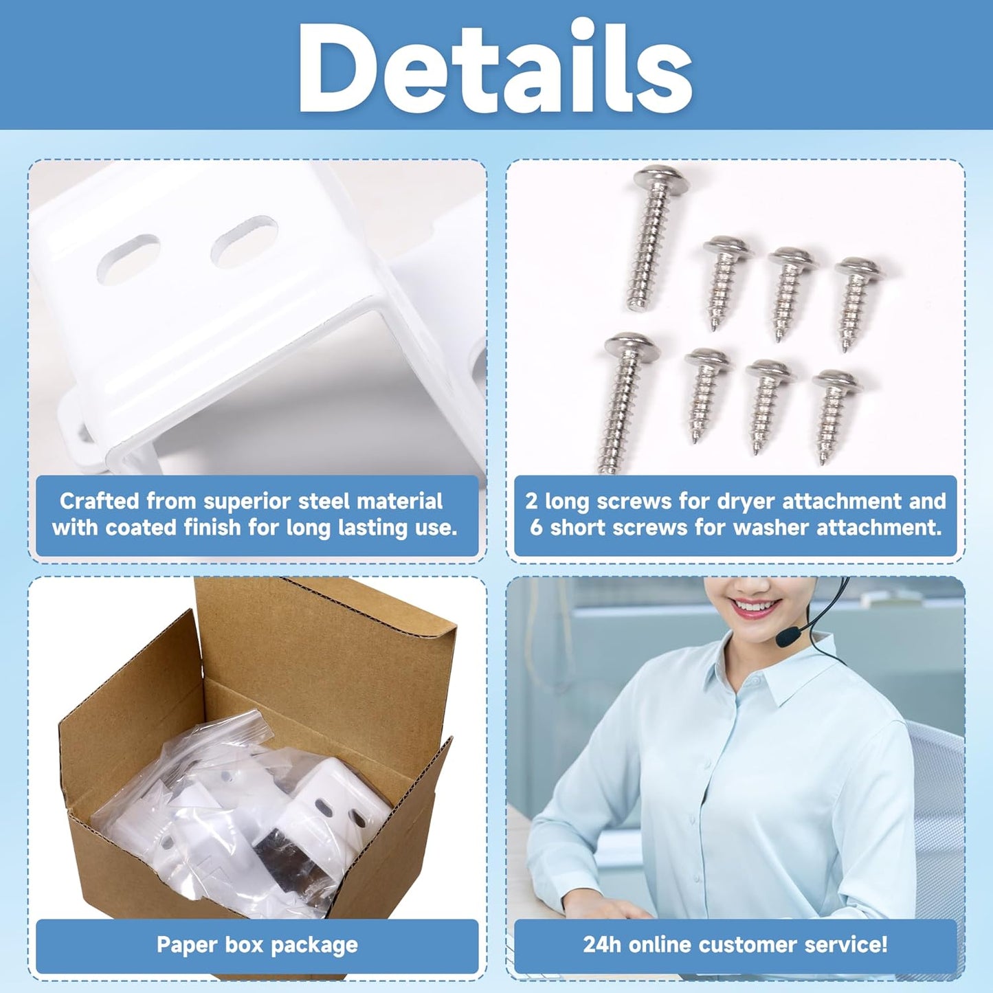 24" Stack Bracket Kit for GE GFA24KITL 24 Inch Front Load Washers and Dryers Laundry Bracket 24in Width Frontload Stacking Kit (White)