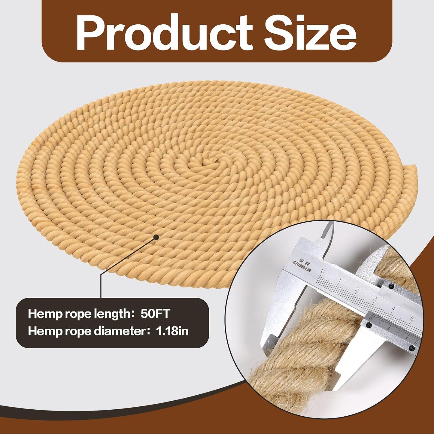 Jute Rope,Tug War Rope,30mm Thick Twisted Manila Ropes,Natural Heavy Duty Hemp Rope for Swing Bed, Crafts, Railing, Tug of War, Home Decorating (50ft, 30mm)