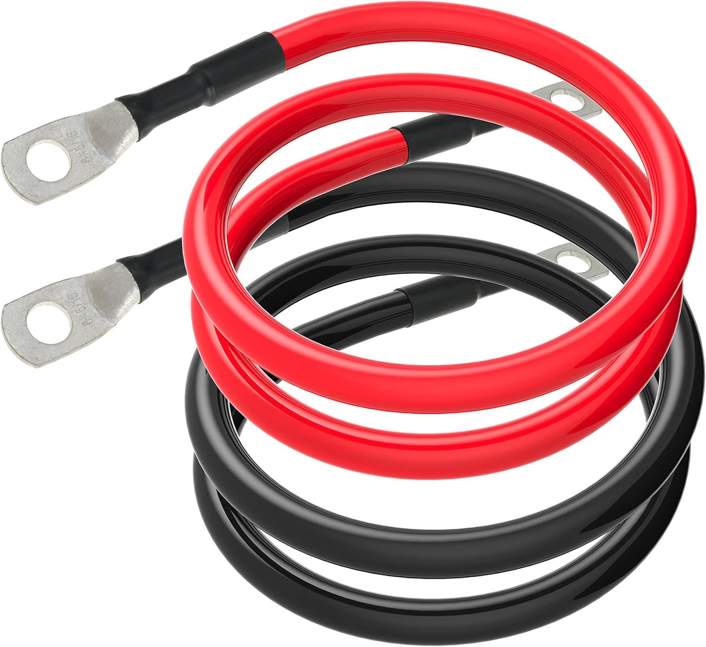 6 AWG Battery Cables 6 Gauge Battery Power Inverter Cable with 5/16 Inch Tinned Copper Lugs Both Ends for Solar Marine Boat RV Car Motorcycle 2 pcs (18 in)