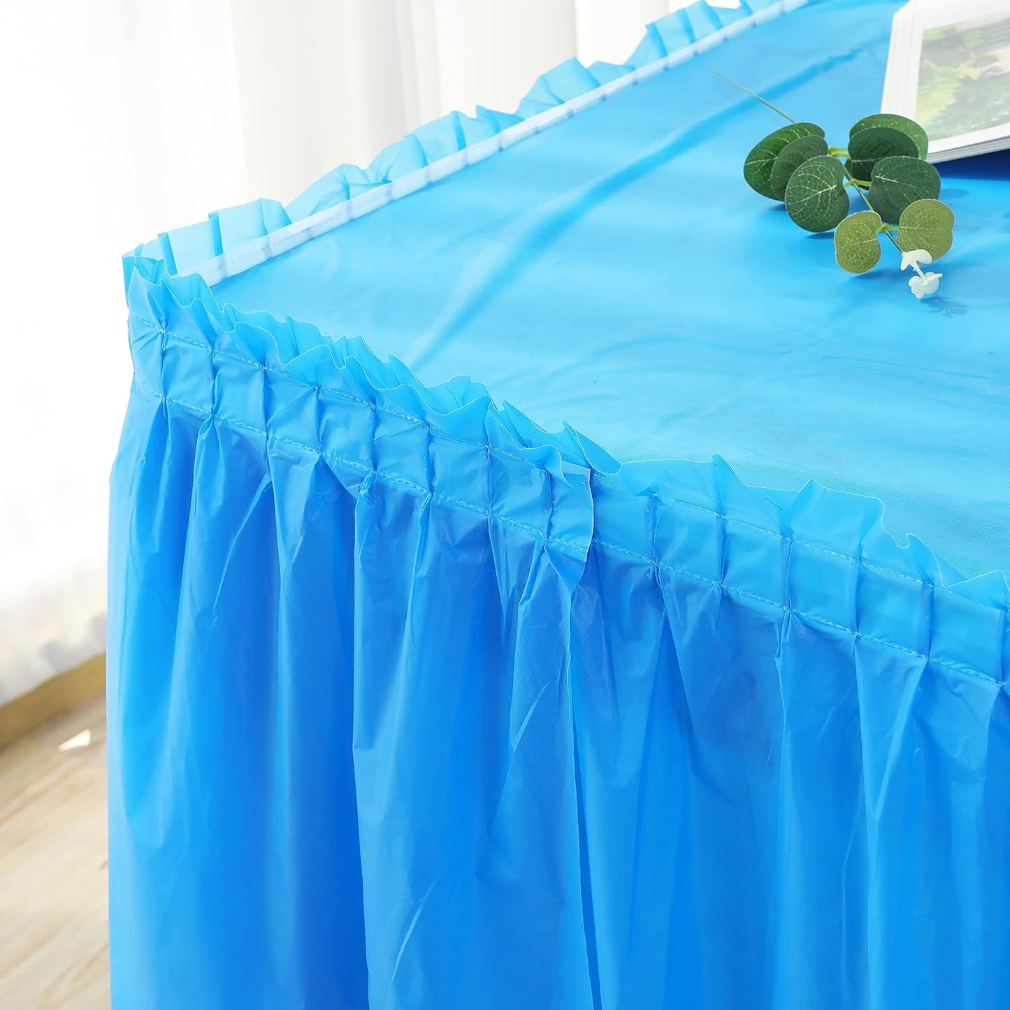 5 Pack Plastic Table Skirts & Cloths for Rectangle Tables, 14 Ft Blue Tableskirts & 54" x 108" Tablecloths, Disposable Tablecloth Skirt Covers for Party Birthday (Dark Blue)