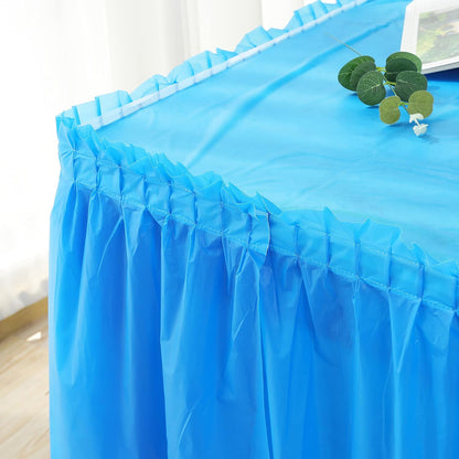 5 Pack Plastic Table Skirts & Cloths for Rectangle Tables, 14 Ft Blue Tableskirts & 54" x 108" Tablecloths, Disposable Tablecloth Skirt Covers for Party Birthday (Dark Blue)