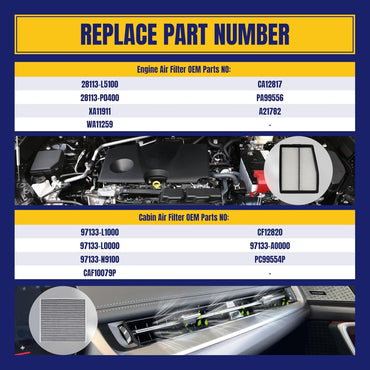 Engine and Cabin Air Filter ONLY FIT FOR HYBRID for Hyundai Tucson 22-25 for Santa Fe 21-25 for Sonata 20-25 for Kia Sorento 21-25 for Sportage 23-25 Replace 97133L1000 28113-L5100