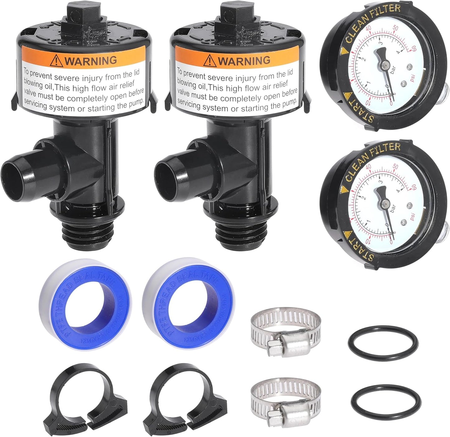98209800 High Flow Manual Air Relief Valve Pool Filter Air Relief Valve for Predator Pool Filters with Clips O-Rings Gauge Plug Pressure Gauge 1PC