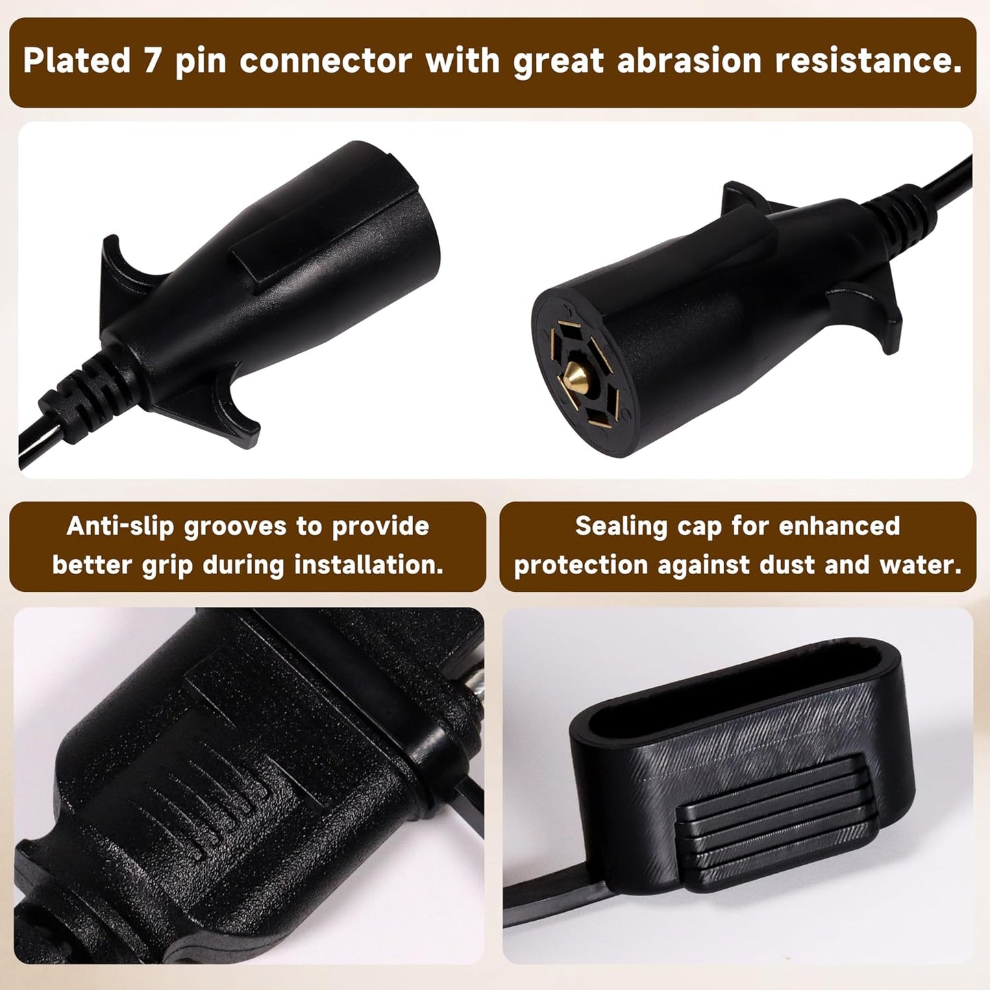 18 AWG 7.5FT 7 Pin to 4 Pin Trailer Wire Adapter, 7 to 4 Trailer Plug for Trailer Towing, 7 Way Round to 4 Way Flat Trailer Coiled Extension Wiring Harness Connector for Tow Vehicles, Black