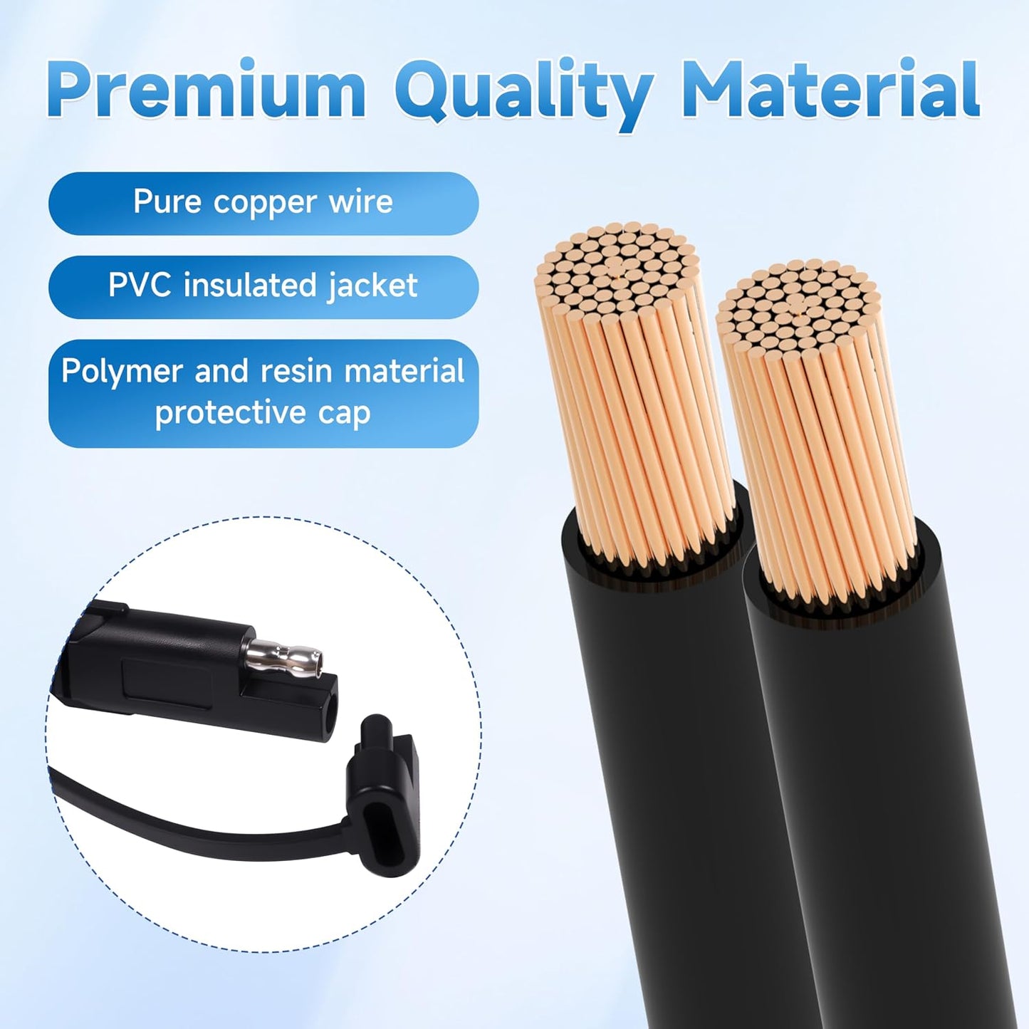 5FT 18AWG SAE Extension Cable, SAE Battery Charger Cord 18 AWG, 2 Pin Quick Disconnect SAE to O Ring Terminal Harness Extension Cord for Solar Batteries Cars Motorcycles, 2pcs