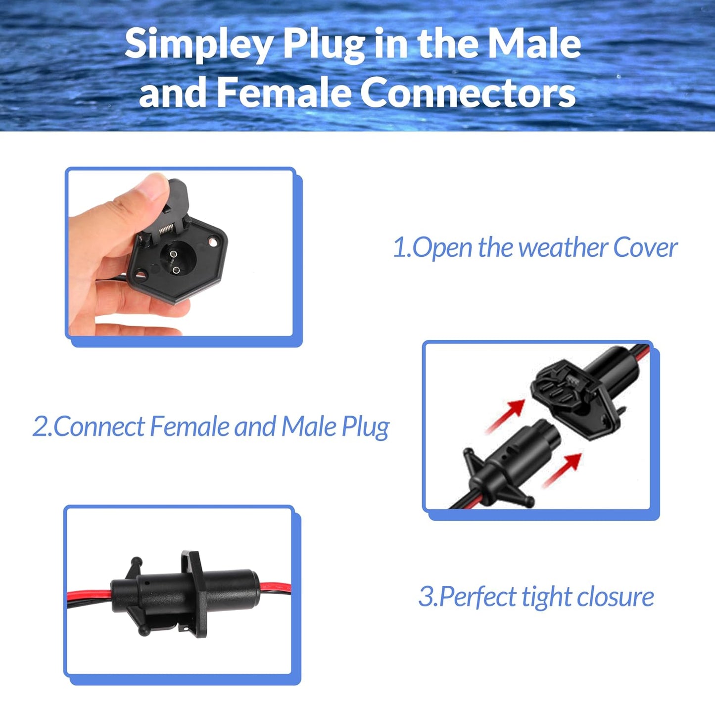 Trolling Motor Plug 8 Gauge 2 Wire 12V-24V Compatible with Minn Kota Marine Boat Waterproof Trolling Motor Connector (Plug-FE08)