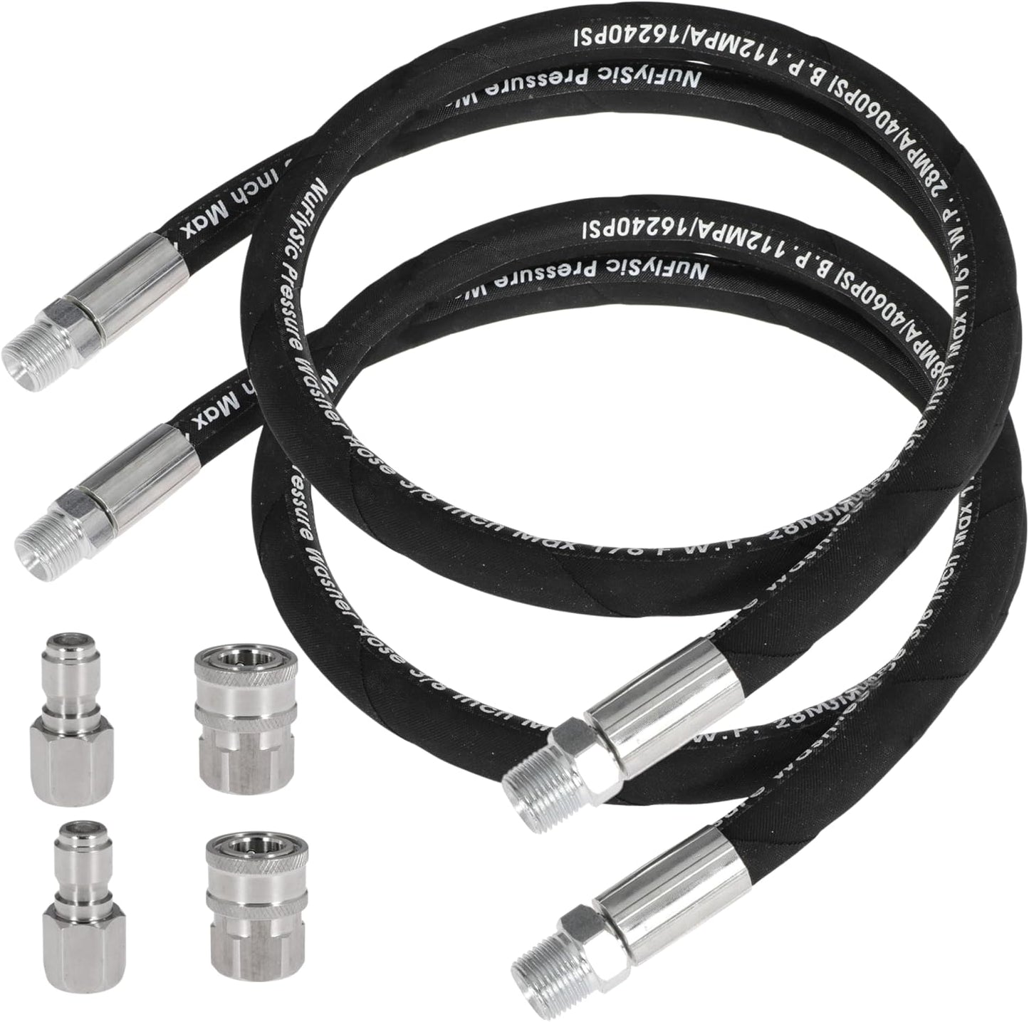 Pressure Washer Whip Hose Power Washer Jumper Hose for Pressure Washing with Steel Connector 3/8 Inch NPT Quick Connect Plug Hose Reel Connector Hose, 4000 PSI, 11FT, 2PCS