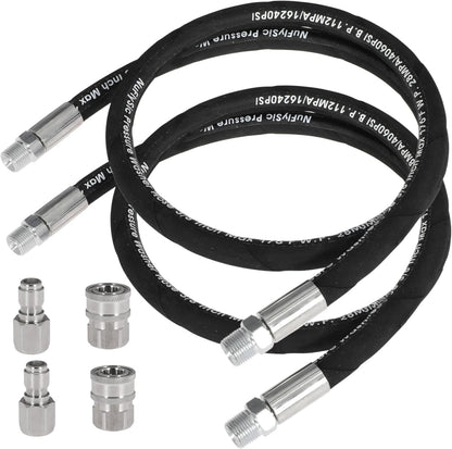 Pressure Washer Whip Hose Power Washer Jumper Hose for Pressure Washing with Steel Connector 3/8 Inch NPT Quick Connect Plug Hose Reel Connector Hose, 4000 PSI, 11FT, 2PCS