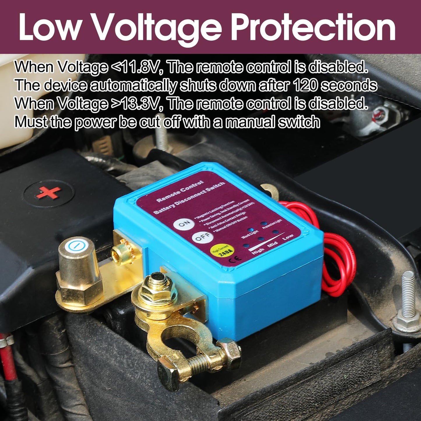 Remote Battery Disconnect Switch 12V 240A Battery Kill Switch Anti-Theft Automatic Cut Shut Off Switch for Car Truck Boat RV ATV