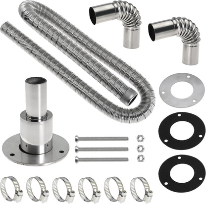 Diesel Heater Exhaust Kit - Exhaust Pipe, Straight Thru Hull Fitting and 24mm Elbow Tube Connector Set, Compatible with Webasto Eberspacher Heaters