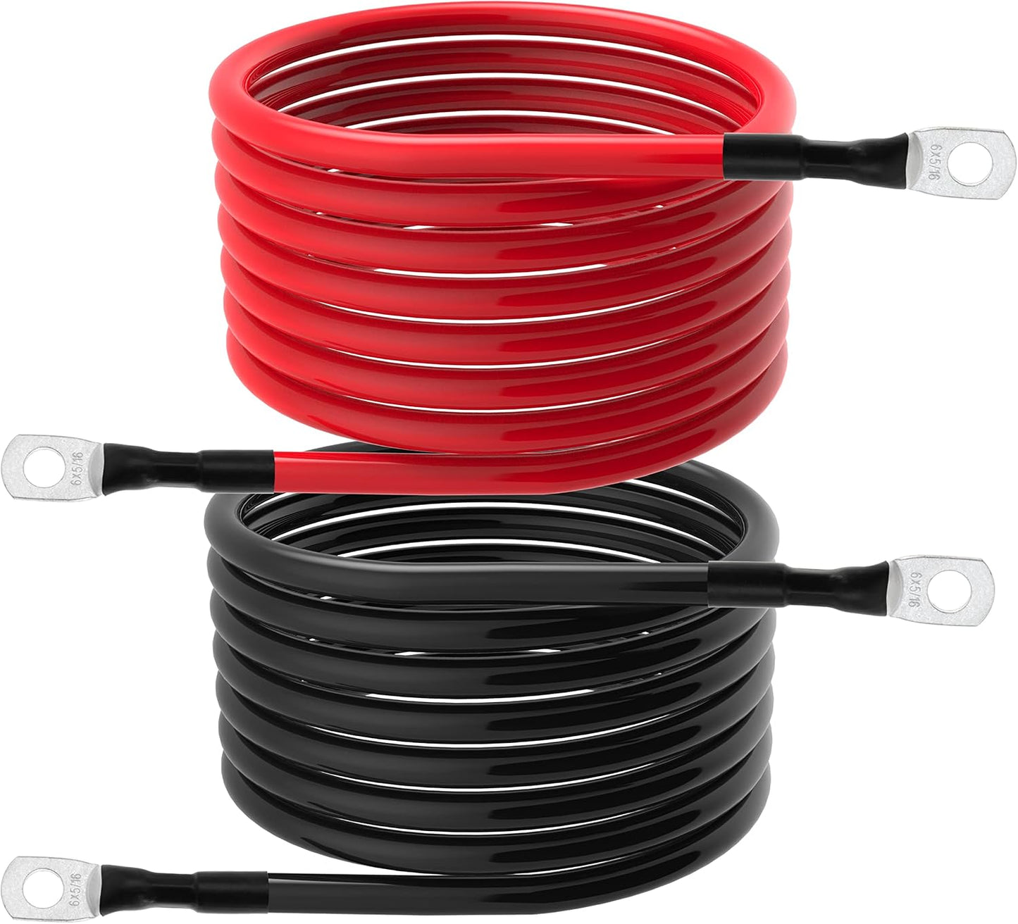 6 AWG Battery Cables 6 Gauge Battery Power Inverter Cable with 5/16 Inch Tinned Copper Lugs Both Ends for Solar Marine Boat RV Car Motorcycle 2 pcs (7FT)