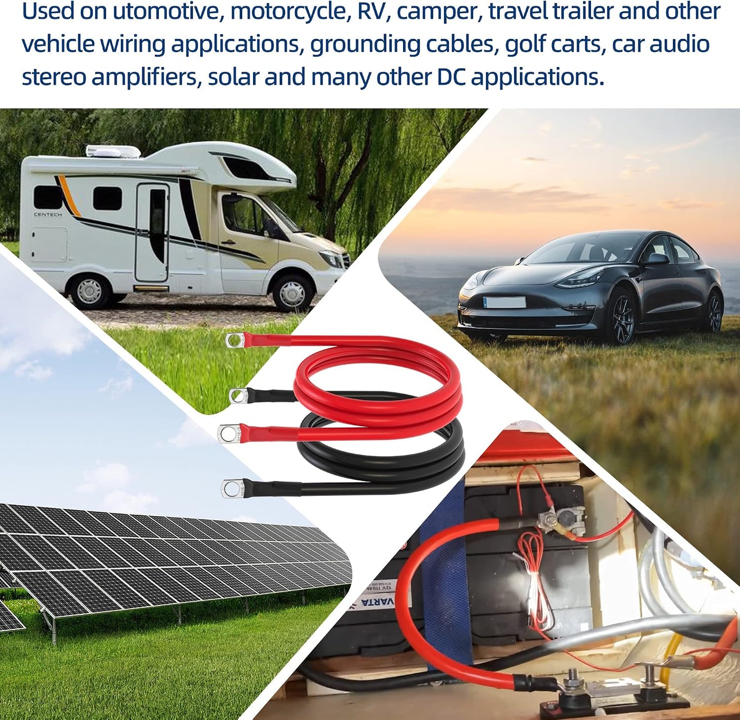 6 AWG Battery Cable 6 Gauge Battery Wires with 5/16 terminals Power Inverter Cables for Solar Boat Marine RV Car (3FT, 1 red +1 black cable)