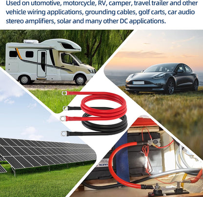 6 AWG Battery Cable 6 Gauge Battery Wires with 5/16 terminals Power Inverter Cables for Solar Boat Marine RV Car (3FT, 1 red +1 black cable)