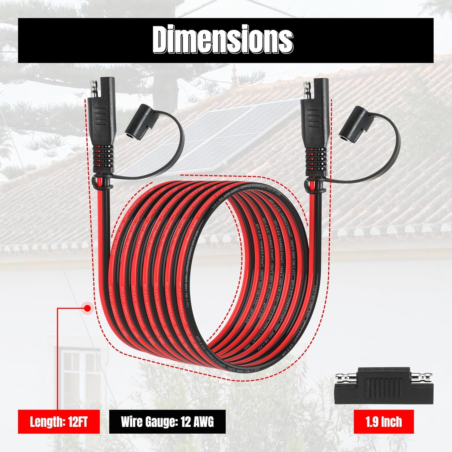 12FT 12AWG SAE Extension Cable, 12 AWG SAE to SAE Quick Disconnect Wire Harness 12 Gauge with SAE Polarity Reverse Adapter for Solar Panel RV Battery Automotive and Marine Applications (12AWG 12FT)