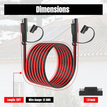 12FT 12AWG SAE Extension Cable, 12 AWG SAE to SAE Quick Disconnect Wire Harness 12 Gauge with SAE Polarity Reverse Adapter for Solar Panel RV Battery Automotive and Marine Applications (12AWG 12FT)