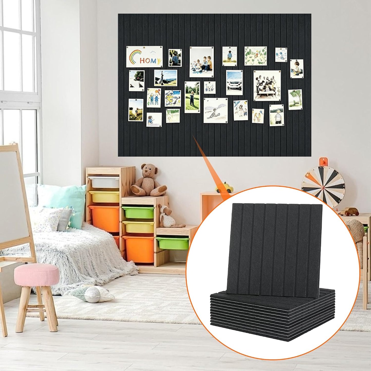 Large Splicing Felt Bulletin Board Cork Board Alternative 36" x 24" Felt Pin Board for Home Office Classroom Wall Decor Felt Wall Panel with Pushpins Adhesive Tabs(Fine-Stripe 6 Pack, Black)