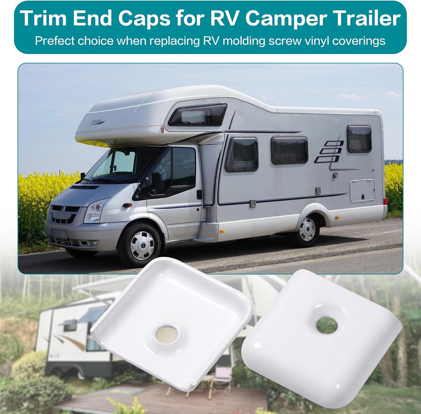 RV Trim End Caps for 1 Inch Vinyl RV Trim Molding Screw Covering Strip (White, 4pcs)