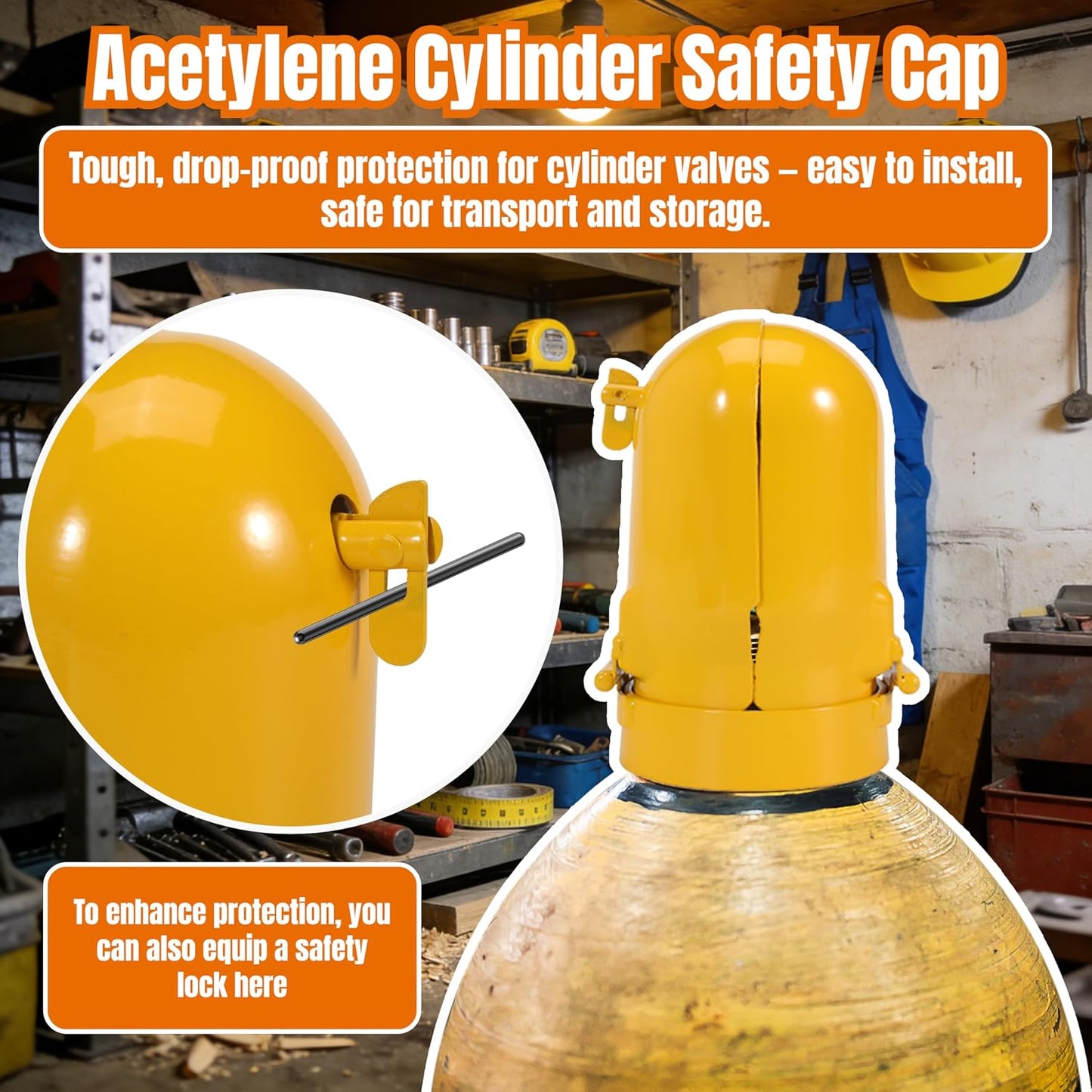 Acetylene Cylinder Regulator Protector Safety Cap High Pressure Gas Cylinder Tank Valve Protection Cap 3-1/8 x 11 Fall-Proof Design Compatible with GT-11, Yellow