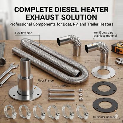 Diesel Heater Exhaust Kit - Exhaust Pipe, Straight Thru Hull Fitting and 24mm Elbow Tube Connector Set, Compatible with Webasto Eberspacher Heaters