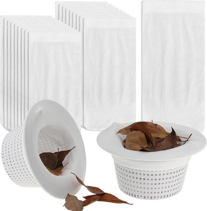 2 Pack 6" Above Ground Pool Skimmer Basket Thru-Wall Strainer Basket Filter Basket with 30 Pack Pool Skimmer Socks Pool Basket Socks to Clean Leaves and Debris