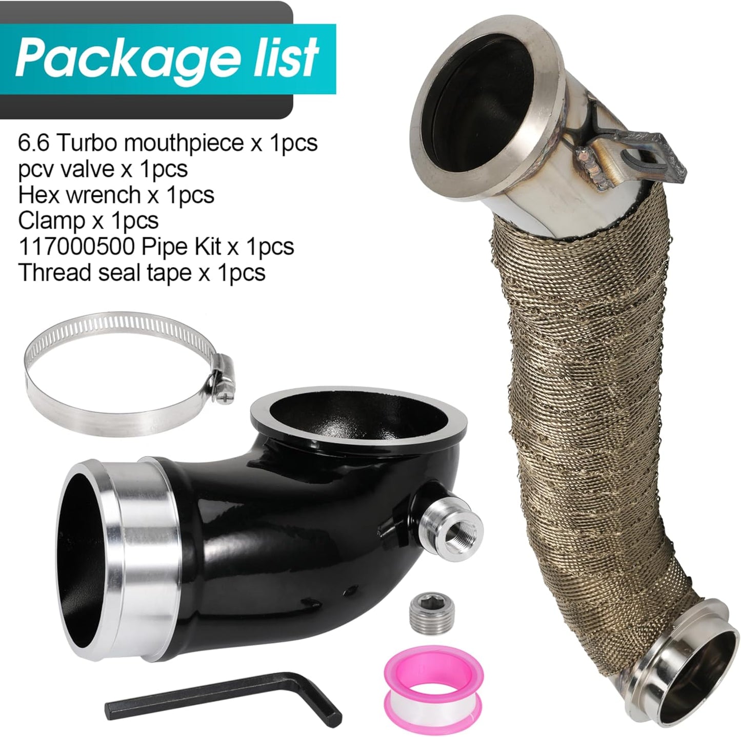 6.6 Turbo Mouthpiece, LLY Engine Turbo Mouthpiece Fits for Duramax 6.6L LLY 2004.5-2010, Inlet Manifold Intake Elbow Compatible with Chevrolet GMC Sierra Trucks with 117000500 Pipe, Siver