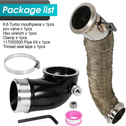 6.6 Turbo Mouthpiece, LLY Engine Turbo Mouthpiece Fits for Duramax 6.6L LLY 2004.5-2010, Inlet Manifold Intake Elbow Compatible with Chevrolet GMC Sierra Trucks with 117000500 Pipe, Siver