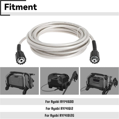 308835074 Pressure Washer Hose Replacement for Ryobi RY141600 RY141612 RY141812G Electric Power Washer, 25FT Pressure Braided Hose (M22-14mm)