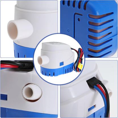 Boat Bilge Plumbing Kit 1-1/8 Inch Dia 12V Automatic Bilge Pump kit 1100 GPH with 6FT PVC Bilge Pump Hose (Automatic Pump)